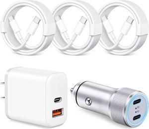 40W iPhone 15 Car Charger Fast Charging[MFi Certified] 20W Dual Port USB C Wall Charger Block + 3 X 6FT USB C to C Cable for iPhone 15/15 Plus/15 Pro/15 Pro Max iPad Pro/Air/Mini Pixel 8/7/6/5