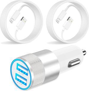 [Apple MFi Certified] iPhone Charger Fast Car Charging 4.8A Dual USB Power Rapid Car Charger Adapter + 2 Pack 6FT Lightning Cable Quick Car Charging for iPhone 14 13 12 11 Pro/XS/XR/X/8/iPad