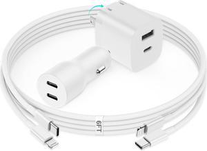 iPhone 14 13 Fast Car Charger Kit 45W Dual USB C Car Charger + 20W iPhone Charger Block 2-Pack [Apple MFi Certified] 6FT Lightning Cable Fast Charging for iPhone 14 13 12 11 Pro Max/XR/iPad