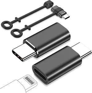 2 Pack for Lightning to USB C Adapter 27W PD Fast Charging Design for iPhone 15 Series for iPad Pro Galaxy Type C Devices Support Data Transfer Not OTG/Audio with Anti-Lost Loop Black