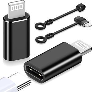 USB C to Lightning Adapter 2 Pack Support 27W PD Fast Charging&Data Transfer for Lightning to USB Type C Cable Adapter for iPhone/iPad/for Airpods with Anti-Lost Loop Not for Audio/OTG Black
