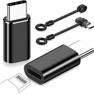 for Lightning to USB C Adapter 2 Pack 27W PD Fast Charging for iPhone 15 Pro Max Plus & Data Transfer for Lightning Female to USB Type C Male Adapter with Anti-lost Loop Not for Audio/OTG Black
