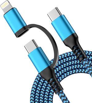 USB C to Lightning&USB C Cable [2-in-1/6ft] USB C Multi Charging with  Lightning/Type C Port iPhone Charger Cord Fast Charging for iPhone 15 14 13 12 11 Pro Max Mini iPad iPod  Google