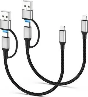 1FT USB C to Lightning Cable Short [2-in-1] 2Pack Power Delivery USB C iPhone Charger Fast Charging [MFi Certified] 12inch Braided Type C to  Cord for iPhone 14 13 12 11 Pro Max XR XS 8 SE iPad