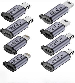 USB C/Micro USB to Mini USB Connector USB C/Lightning to Micro USB Adapter Micro USB/Lightning to USB C Extender Type C/Micro USB Female to Lightning Male Converter 480Mb (8pack) for Phone/PC etc