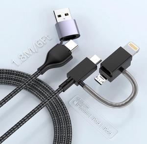 PD 60W USB C Multi Fast Charging Cable 5-in-1 Nylon Braided Cord 6FT 3A USB A/C to Type C/Micro USB/iPhone Fast Sync Charger Adapter Compatible with iPhone iPad Android Smartphones and More