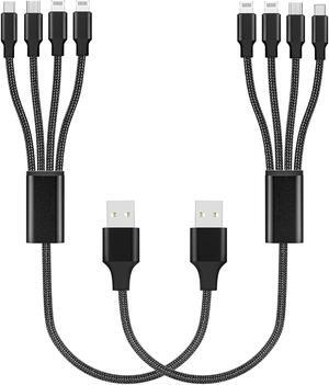 Multi iPhone Charging Cable (2Pack 1FT)  MFi Certified Short Nylon Braided USB to Lightning/Type-C/Micro-USB 4 in 1 Fast Charger Cable for iPhone/iPad//Android phones/Power Bank
