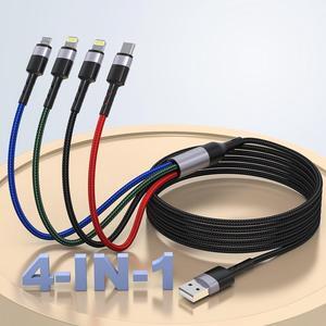 iPhone Charging Multi 4-in-1 USB Long Cable 3M/10Ft Nylon Braided Universal Phone Charger Cord USB C/Micro USB/Lightning*2 Connector Adapter for iPhone 14 13 12//LG/Pixel//XiaoMi