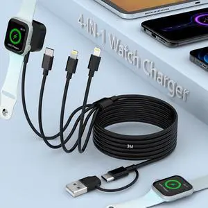 Travel Multi 4-in-1 USB C Universal Smart iWatch Fast Charging Cable,3M/10FT Type C+USB A Watch Charger+Lightning*2+Type C Cord Combo Adapter for iWatch Series9 8 7 6 5 4 3 2 SE/iPhone15 14/ Travel Multi 4-in-1 USB C Universal Smart iWatch Fast Charging Cable,3M/10FT Type C+USB A Watch Charger+Lightning*2+Type C Cord Combo Adapter for iWatch Series9 8 7 6 5 4 3 2 SE/iPhone15 14/