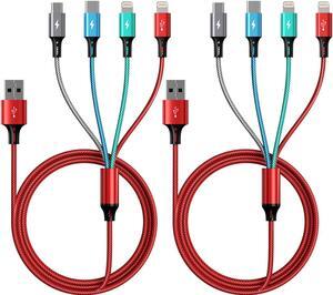 Multi Charging Cable 3.5A [2Pack 6Ft] 4 in 1 Braided Multi Charging Cord Fast Charging Cable Multi USB Cable Adapter with IP/Type C/Micro USB Port for Cell Phones  Galaxy PS Tablets & More