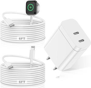 ???????????????? 2-in-1  Watch Charger 24W USB C Fast Dual Port iWatch Charger with 6FT Watch Magnetic Charging Cord Lightning Cable for  Watch Series 8/7/6/5/SE & iPhone 14/13/12/AirPods