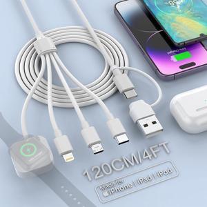 Upgrad 4-in-2  Watch Charger Cable for iPhone/iWatch/Airpods 4FT Fast USB&USB C iWatch Charger with Lightning/Type-C/Micro USB/Wireless Travel Charger Cord for  Watch Phones