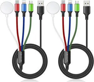 2Pack Multi Charging Cable for Apple Watch Charger USB Magnetic Charger Nylon Braided USB C/L/Micro Port Compatible with iWatch Series 10-1/iPhone 16/15/Galaxy Android-4FT