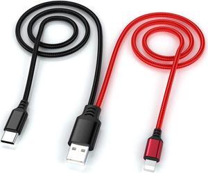 Multi Charger Cable 2 in 1 3Ft Universal Phone Charger Cord Nylon Braided Multiple USB Fast Charging Cable Type C/iPhone Lightning Connector for iPhone/ S8/LG/Pixel/ Android/Tablets.