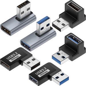 6 Pack 10Gbps USB 3.1 Male to Female Adapter Up Down Left Right 90 Degree Right Angle USB Cable Extension Connector 6 Types Support 3A Charging Speed
