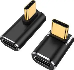 USB C 90 Degree Adapter (Two Styles) USB Type C Right Angle Extender Connector for Steam Deck Meta Quest MacBook Smart Tablet & Phone and More - Black