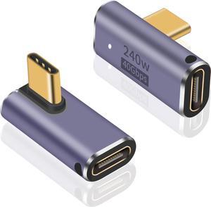 USB C Right Angle Adapter 240W Right Angle USB C Adapter 40Gbps USB C Adapter 90 Degree USB C Male to Female Extender Support 8K Video with LED Light for ipad MacBook Tablet Phone 2pcs