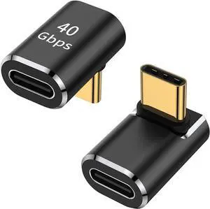 USB C 90 Degree Adapter (2 Pack) Up and Down Right Angle L Shape USB Type C Male to Female Connector for Steam Deck ROG Ally MacBook Tablet Phone and More - Black