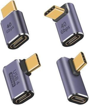 USB C Extension Adapter 100W Right Angle USB C Adapter 40Gbps Up&Down Middle Bend and Side Bend 90 Degree Type C Male to Female Adapter for Laptop Tablet and Phones 4 Pack