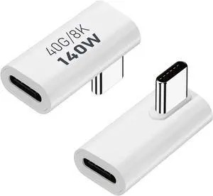 2 Pack USB C Male to Female Adapter 90 Degree Right Angle Type C Extender Support 140W 40Gbps 8K@60Hz for Thunderbolt 4/3 MacBook Pro/Air Laptop Phones and More Type C Devices (White)