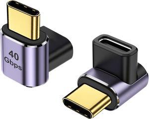 90 Degree USB-C Male to USB-C Female Adapter (2 Pack) Type-C Up and Down Right Angle 40Gbps PD 100W Fast Charging Connector for Steam Deck Switch Laptop MacBook Pro/Air Tablet and Phone