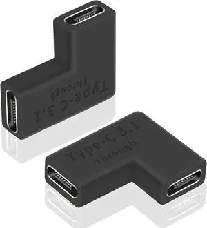 Right Angle USB C Coupler 10GBbps USB C Female to Female Adapter 90 Degree USB Tyce C 3.1 Adapter Connector Support Fast Charging and Data Transfer for Laptop Phone (2 Pack)