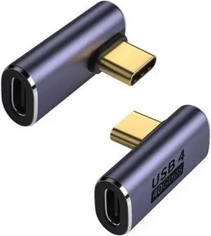 USB C Right Angle Adapter 100W PD USB4 Type C Adapter 40Gbps 90 Degree USB C Right Angle Adapter Support 8K 60Hz Video with LED Light for ipad Thunderbolt 4 MacBook Tablet Phone (2 Pack)