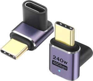 2 Pack 90 Degree USB C Adapter 240W Right Angle USB C Male to Female Extender Connector USB4 Type C 40Gbps Support 8K &60Hz Video Connector (Transversal 90 Degree M/F)
