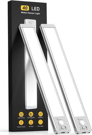 Under Cabinet Lights 40 LED Rechargeable Battery Operated Motion Sensor Light Indoor 2 Pack Magnetic Dimmable Closet Lights Wireless Under Counter Lights for Kitchen Stairs