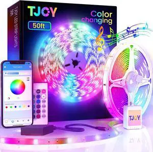 50ft Bluetooth LED Strip Lights Music Sync 5050 LED Light Strip RGB Color Changing LED Lights Strip with Phone Remote LED Lights for Bedroom Kitchen TV Party TIKTOK DIY (APP+Remote +Mic)