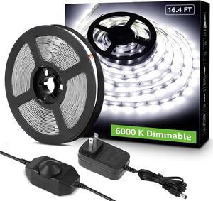 Lepro LED Strip Lights, 16.4ft 12V Dimmable Strip Lights, 6000K Daylight White, 300 Units 2835SMD LEDTape Light for Home, Kitchen, Bedroom, Car and More, Non Waterproof, Power Adapter Included