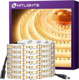 LED Strip Lights Warm White 3000K 16.4ft High Density Tape Light UL-Listed 600 LEDs 300Lm/ft 12V Flexible Dimmable Rope Lights for Bedroom Kitchen Cabinet (Power Source Not Included)