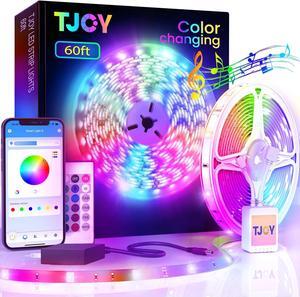 60ft Bluetooth LED Strip Lights Music Sync LED Lights Strip RGB Color Changing LED Lights with Remote Smart Phone APP Control LED Lights for Bedroom Ceiling Room DIY(APP+Remote +Mic/60ftx1)