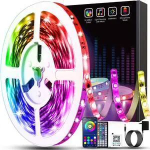 50ft Led Lights for Bedroom Bluetooth Smart APP Control RGB Color Changing Led Strip Lights with Remote Control and Power Adapter Led Lights for Room Kitchen Party Home Decoration