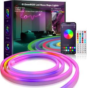 16.4ft RGB LED Neon Rope Light with Remote Control Smart Color Changing DIY Mode Neon Flex Strip Lights for Bedroom Indoors Outdoors Decor