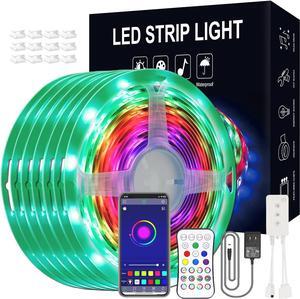 Outdoor LED Strip Lights Waterproof - 100 ft RF Remote and Bluetooth Music Sync App Control 12V 5050 RGB and 16 Million Color LED Strip Lights for Garden Patio Bedroom TV or Outdoor