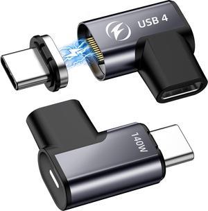 140W USB C Magnetic Adapter 2Pack 24Pins USB C 90 Degree Adapter with USB4 20Gbps 8K 60Hz Video for Thunderbolt 3 MacBook Pro/Air Tablet Laptop iPhone 15/15 Pro/15 Max/15 Pro Max
