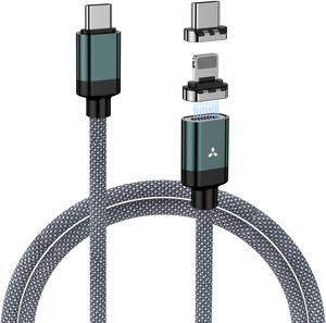 Magnetic USB C Charger Cable 2 in 1 6.6ft PD 100W(5A) Nylon Braided USB C to USB C/Lightling Fast Charging Cable for iPhone 15/14/13 Series iPad MacBook Pro 480Mbps Data Transfer