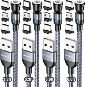 Magnetic Charging Cable Type C Magnetic Phone Charger Cable for Android Magnetic USB C Cable-Nylon Braided for Type C Micro USB/i-Product (Gary 3.3FT+3.3FT+6.6FT+6.6FT)