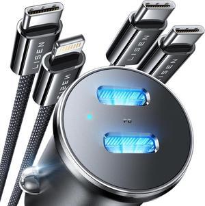 90W USB C Car Charger Fast Charging Dual USB C Port PD 45W Cigarette Lighter Adapter USB C Charger Mini Car Charger USB C with Lightning Cable & USB C Cable for iPhone 15 Pro Max Galaxy S23/22