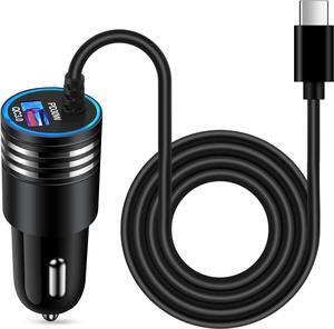48W Super Fast Car Charger USB C Rapid Android Car Adapter with 30W Built-in Type C Fast Charging Cable for Samsung Galaxy S25 S24 S23 Ultra S22 S21 S20 FE A15 A14 A54 A53 A23 A13 A03S A32 S9 Z Flip6