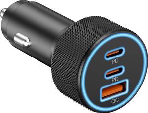USB C Car Charger 3-Port 67W Dual USB-C & USB-A Car Power Adapter PD/QC Fast Charging Cigarette Lighter for iPhone 15/14/13/12/11/Pro Max iPad  Galaxy S24/S23/S22/S21 Google Pixel Android