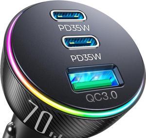 70W USB C Car Charger, JOYROOM Dual PD35W & QC3.0 Super Fast Charging, Compatible with iPhone 15 Pro Max/14 Plus/13 Pro Max/iPad Pro, Samsung Galaxy S24 Ultra/S23/S22, Google Pixel