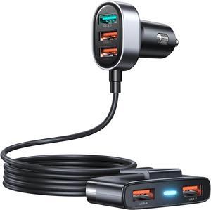 Multi 5-Port USB Car Charger 45W QC 3.0 Car USB Charger Car Cigarette Lighter USB Charger Car Phone Charger Adapter Fast Charging for iPhone  Google Pixel with 5 FT Cable for Back Seat