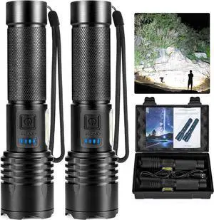 Flashlights High Lumens Rechargeable 990 000 Lumens Super Bright Led Flashlight 7 Modes Brightest Powerful Flash Light With COB Light IPX6 Waterproof Handheld Flashlights for Camping Home