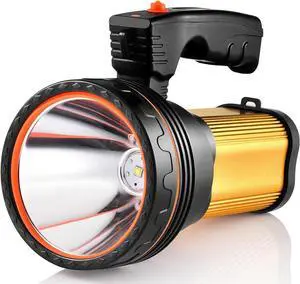 Flashlights High Lumens Rechargeable, 1000,000LM LED Rechargeable Flashlights, IP68 Waterproof Linterna Recargable, 10000mAh Long Lasting Flashlights for Home, Camping, Boat, Farm Use.(Gold)