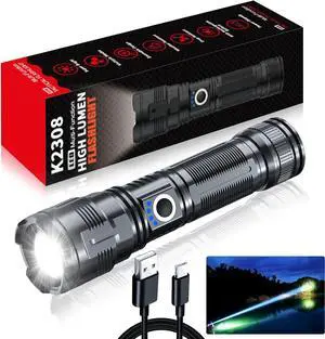 Flashlights High Lumens Rechargeable USB C Flash Light Super Bright LED Flashlight with 100 000 Lumens Long Beam 3280Ft IPX5 Waterproof Tactical Flashlight Powerful for Emergency Camping