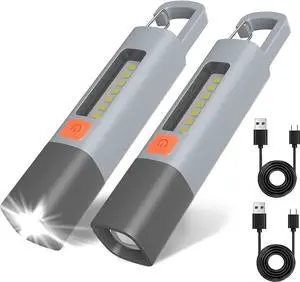 LED Rechargeable Flashlight 100000 High Lumens Zoomable USB Rechargeable Flashlight 3 Modes with COB Work Light Small Flashlight for Camping Emergency Flashlight 2 Pack