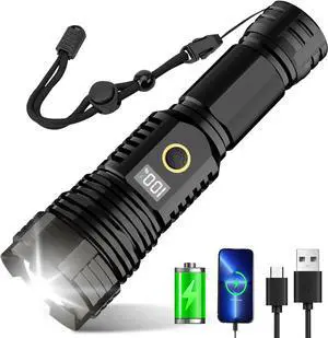 Flashlights High Lumens Rechargeable 990 000 Lumens Super Bright Flashlight with LCD Digital Display Zoom 5 Modes IPX7 Waterproof Tactical Flashlight for Emergencies Camping