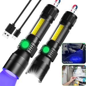 Black Light UV Flashlight Rechargeable, 3in1 Super Bright Tactical Flashlights LED UV Black Light &Redlight, 2000Lumen 7Modes, Zoomable, Waterproof Pocket Flashlight for Pet Stains Detection,Camping